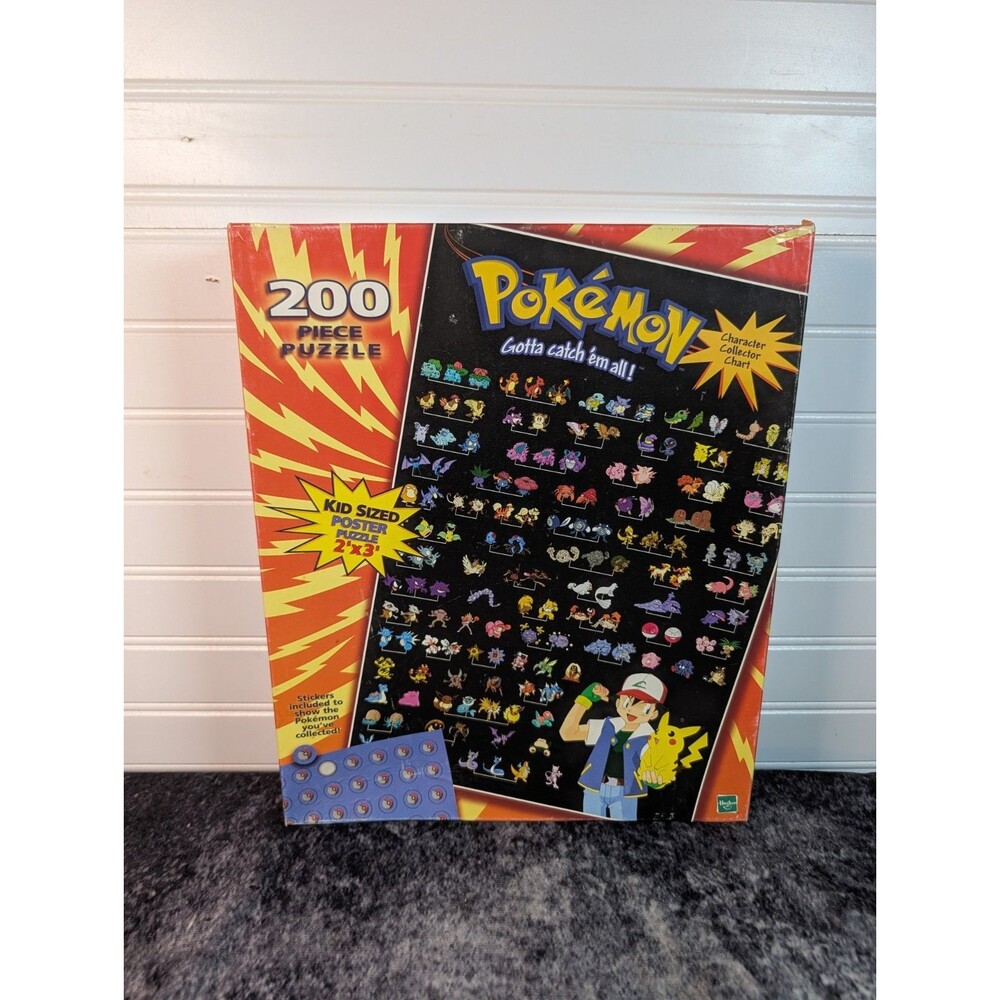 Vintage Pokemon 200 Piece Puzzle 2x3 Character Collector Chart Hasbro NIB